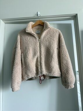Urban Outfitters Light Beige Sherpa Zip Jacket
